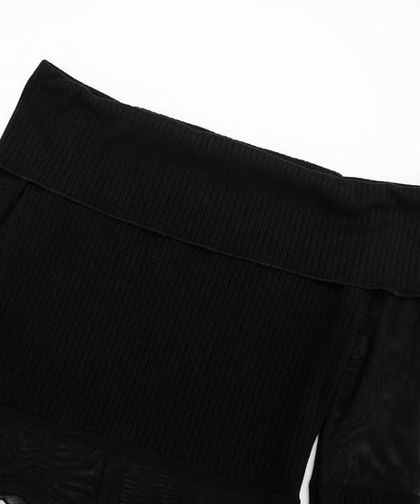 Chic Off-Shoulder Ribbed Knit & Sheer Mesh Top - Your Go-To for Fall/Winter Nights & Holiday Glam