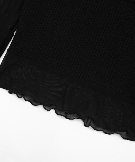 Chic Off-Shoulder Ribbed Knit & Sheer Mesh Top - Your Go-To for Fall/Winter Nights & Holiday Glam