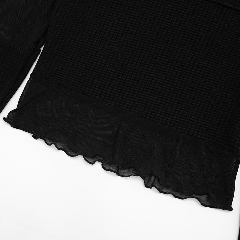 Chic Off-Shoulder Ribbed Knit & Sheer Mesh Top - Your Go-To for Fall/Winter Nights & Holiday Glam