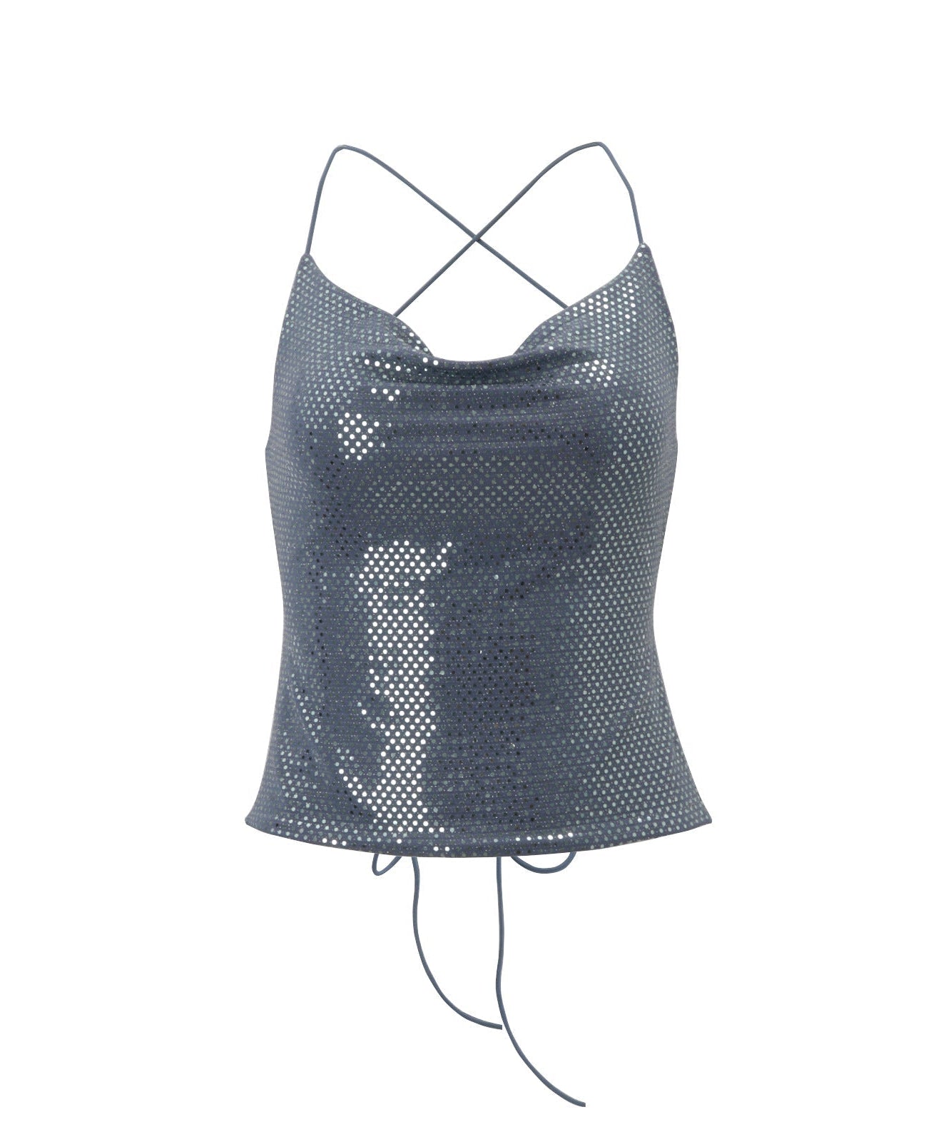 Dazzling Sequin Cowl Neck Cami Top – Adjustable Cross-Back for Holiday Parties & NYE
