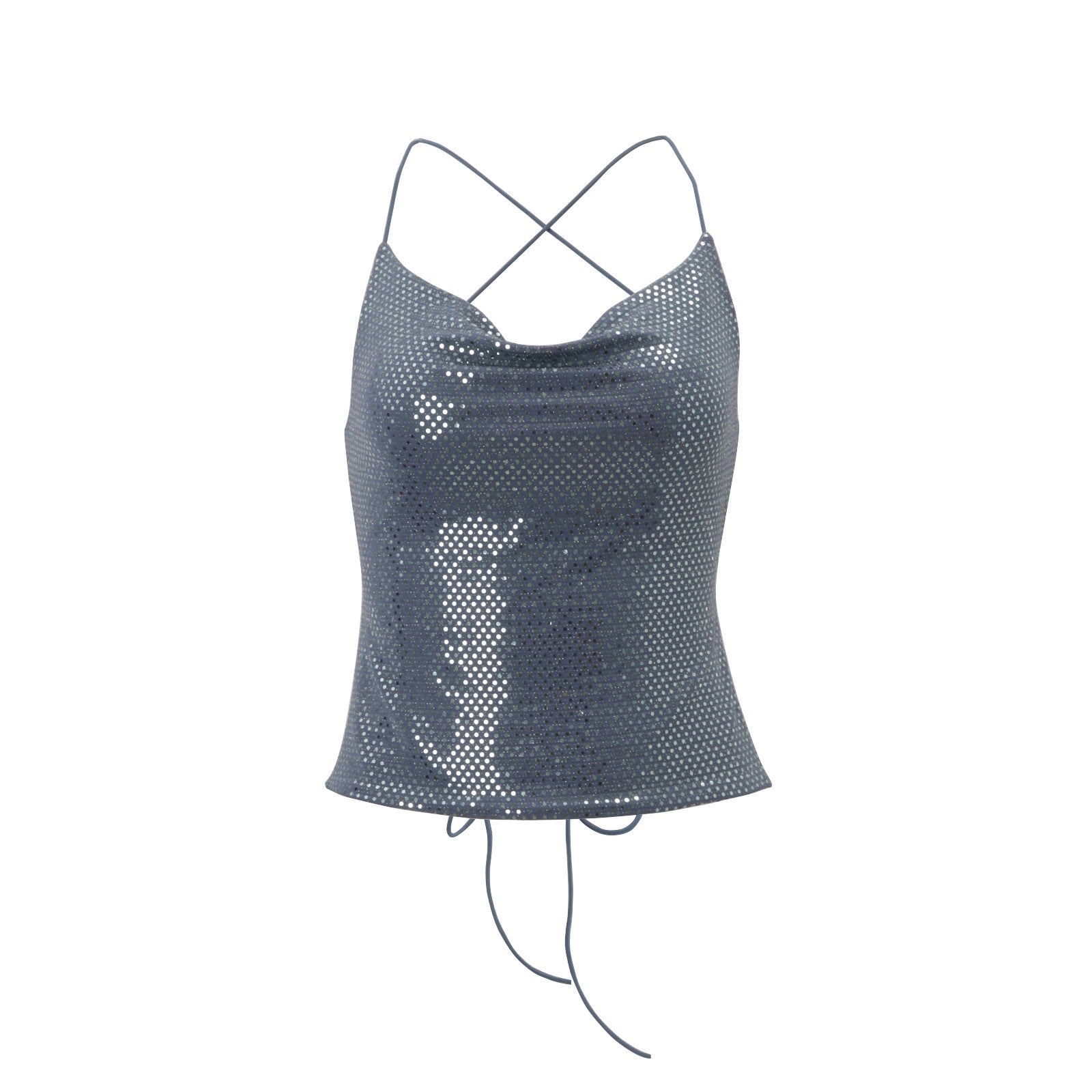 Dazzling Sequin Cowl Neck Cami Top – Adjustable Cross-Back for Holiday Parties & NYE