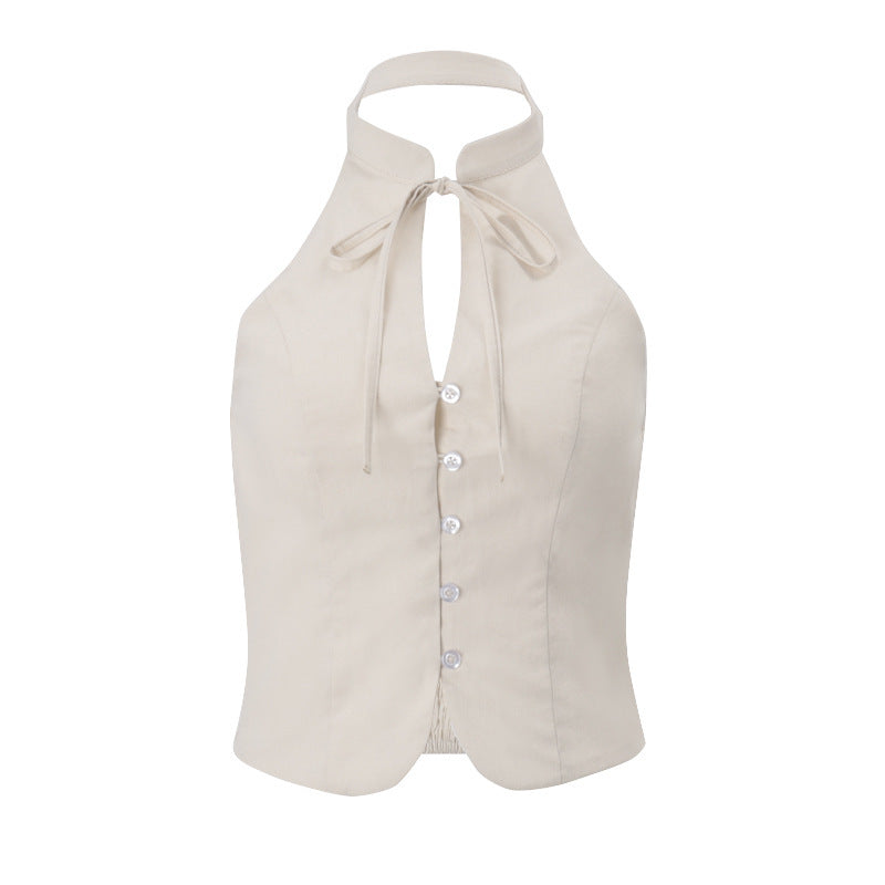 Chic Halter Button-Front Vest Top - Elevate Your Fall & Holiday Style