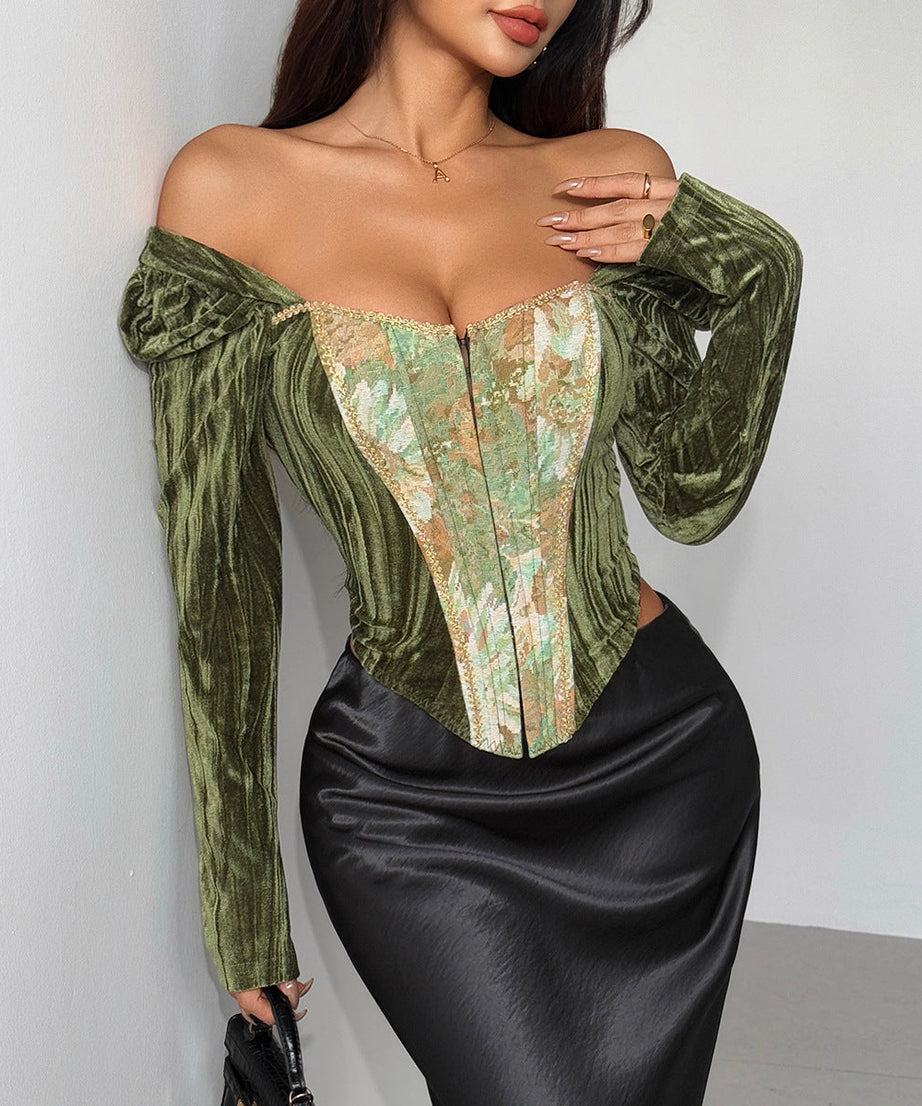 Emerald Velvet Off-Shoulder Corset Top - Festive Holiday & Date Night Glamour