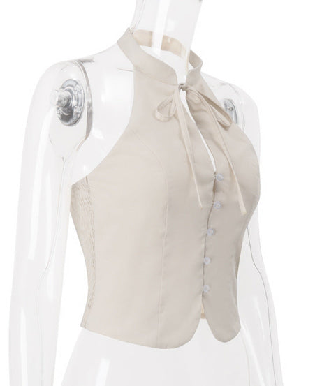 Chic Halter Button-Front Vest Top - Elevate Your Fall & Holiday Style