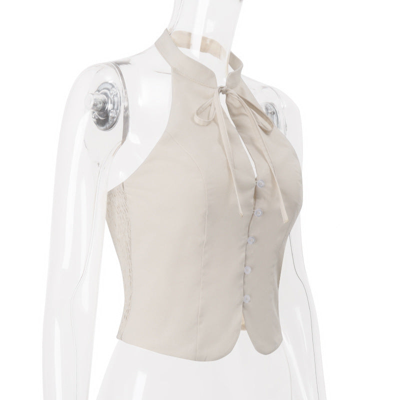 Chic Halter Button-Front Vest Top - Elevate Your Fall & Holiday Style