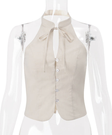 Chic Halter Button-Front Vest Top - Elevate Your Fall & Holiday Style