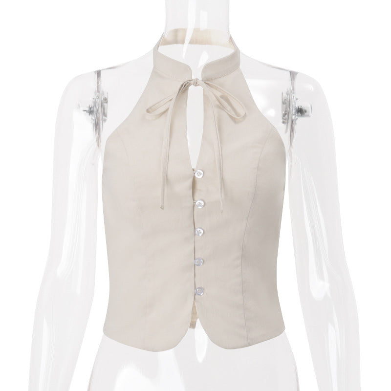 Chic Halter Button-Front Vest Top - Elevate Your Fall & Holiday Style