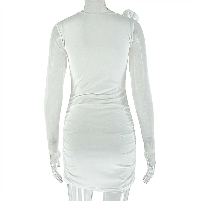 Chic White Floral One-Shoulder Ruched Mini Dress - Holiday Party & New Year's Eve Glam