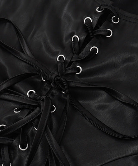 Chic Black Sequin Halter Top – Edgy Lace-Up Detail for Holiday Parties & NYE