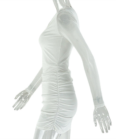 Chic White Floral One-Shoulder Ruched Mini Dress - Holiday Party & New Year's Eve Glam