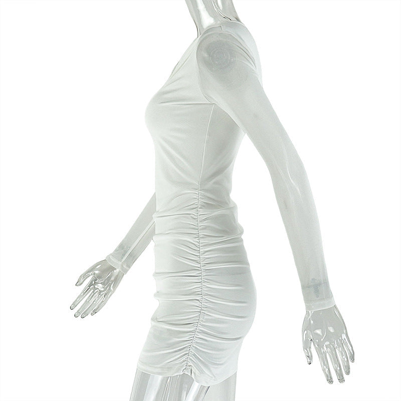 Chic White Floral One-Shoulder Ruched Mini Dress - Holiday Party & New Year's Eve Glam