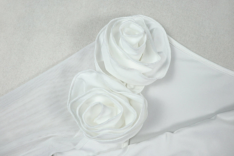 Chic White Floral One-Shoulder Ruched Mini Dress - Holiday Party & New Year's Eve Glam