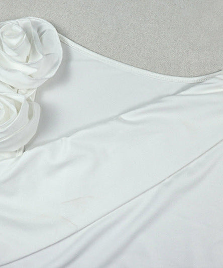 Chic White Floral One-Shoulder Ruched Mini Dress - Holiday Party & New Year's Eve Glam