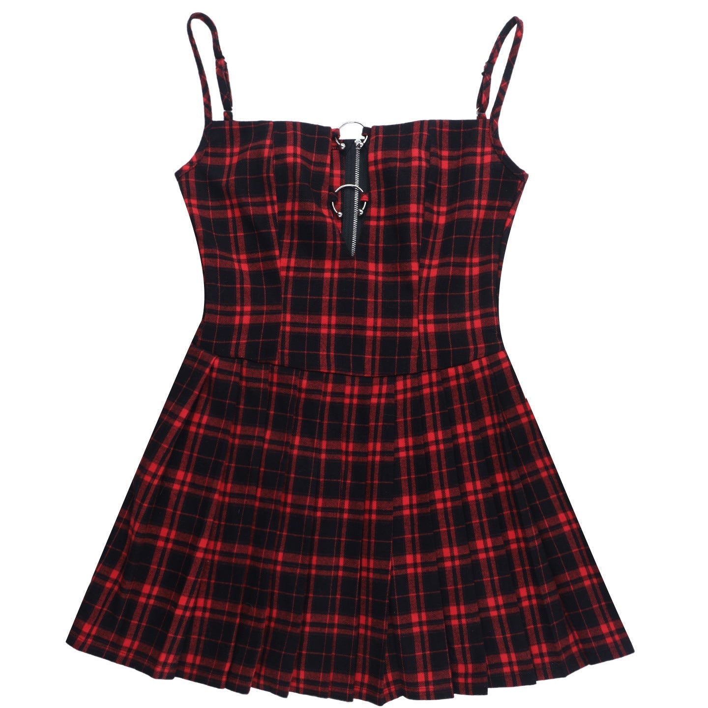 Edgy Plaid O-Ring Zip Mini Dress - Your Fall & Holiday Party Statement Piece