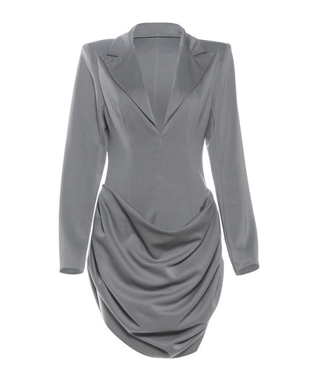Chic Gray Ruched Blazer Mini Dress | Your Go-To for Holiday Parties & Winter Style