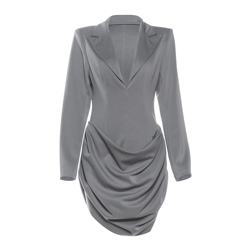 Chic Gray Ruched Blazer Mini Dress | Your Go-To for Holiday Parties & Winter Style