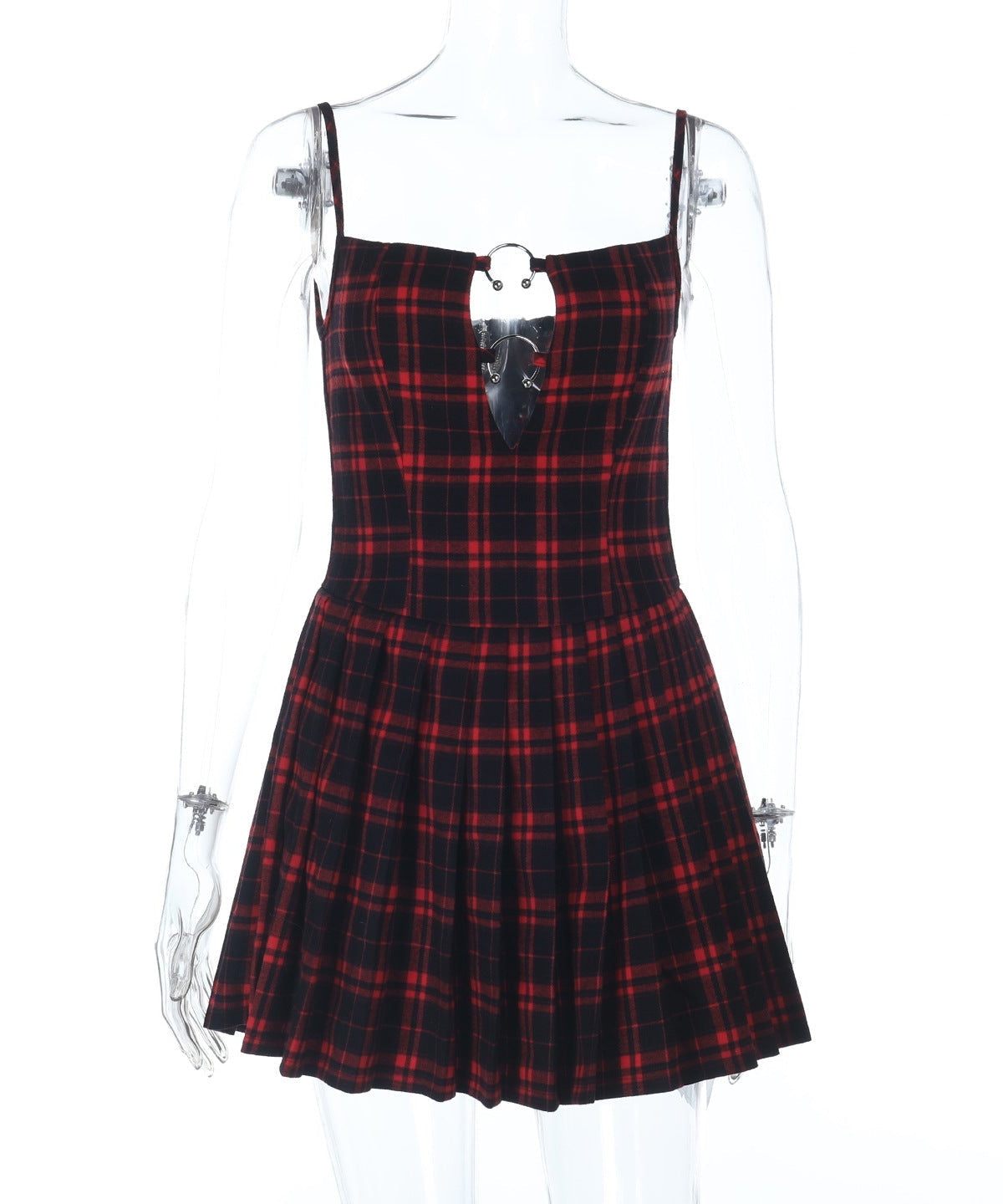 Edgy Plaid O-Ring Zip Mini Dress - Your Fall & Holiday Party Statement Piece