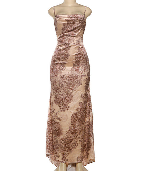 Elegant Autumn Bloom Maxi Dress | Square Neck Backless Cami Gown for Holiday & Fall Events