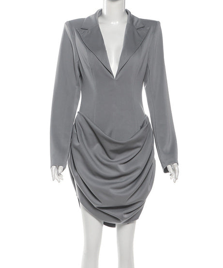 Chic Gray Ruched Blazer Mini Dress | Your Go-To for Holiday Parties & Winter Style