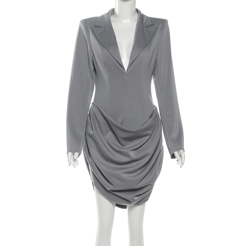 Chic Gray Ruched Blazer Mini Dress | Your Go-To for Holiday Parties & Winter Style