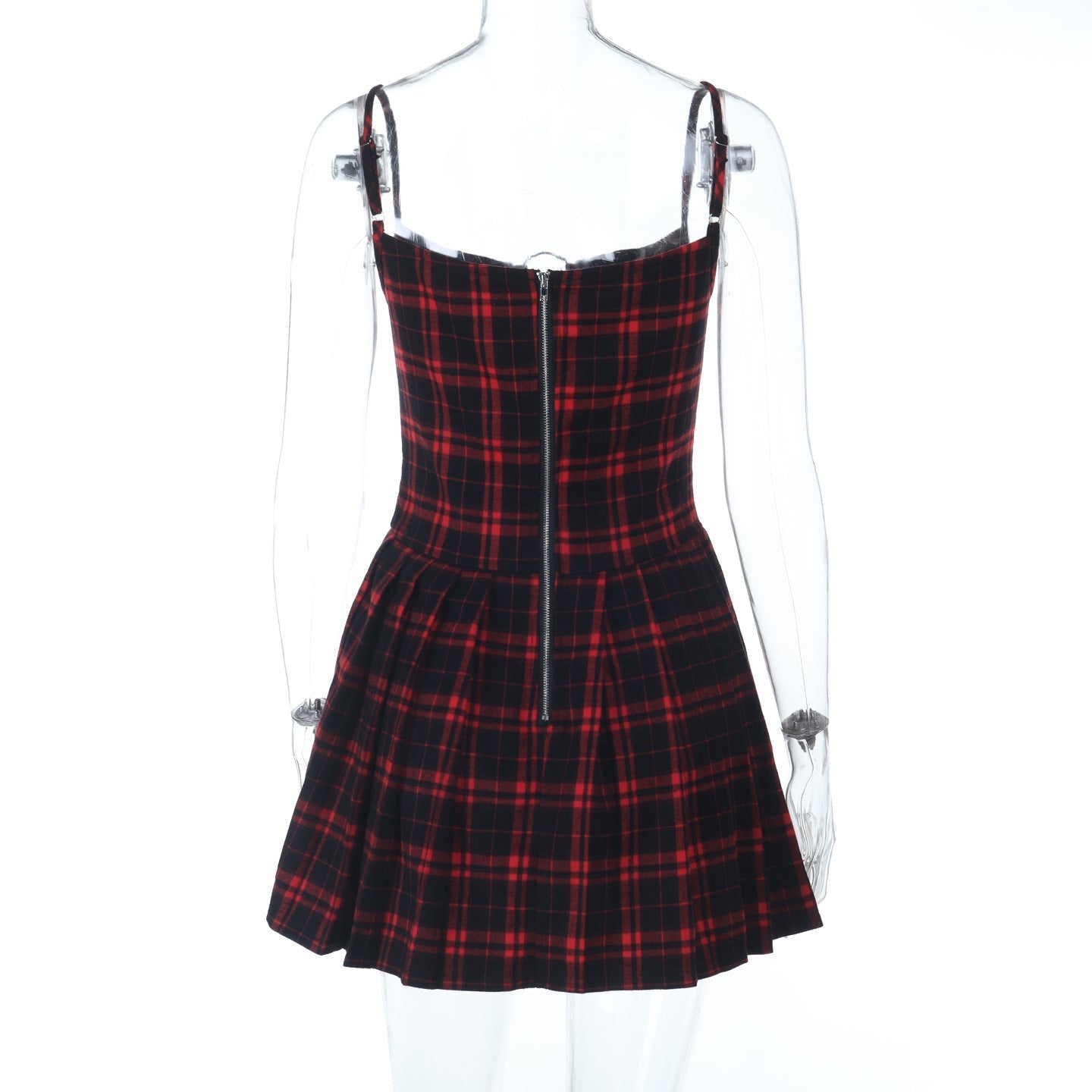 Edgy Plaid O-Ring Zip Mini Dress - Your Fall & Holiday Party Statement Piece