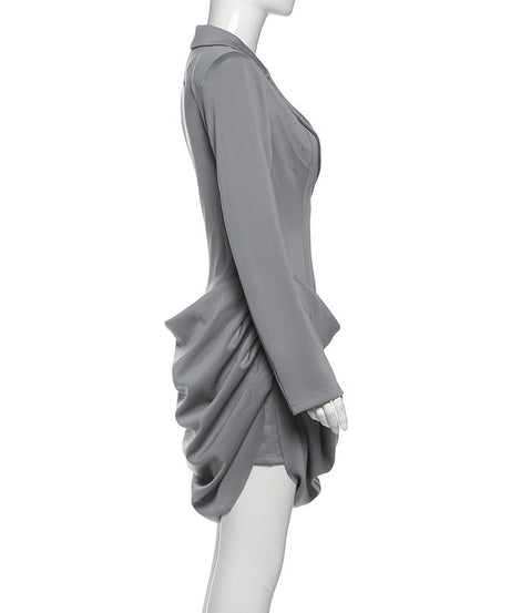 Chic Gray Ruched Blazer Mini Dress | Your Go-To for Holiday Parties & Winter Style