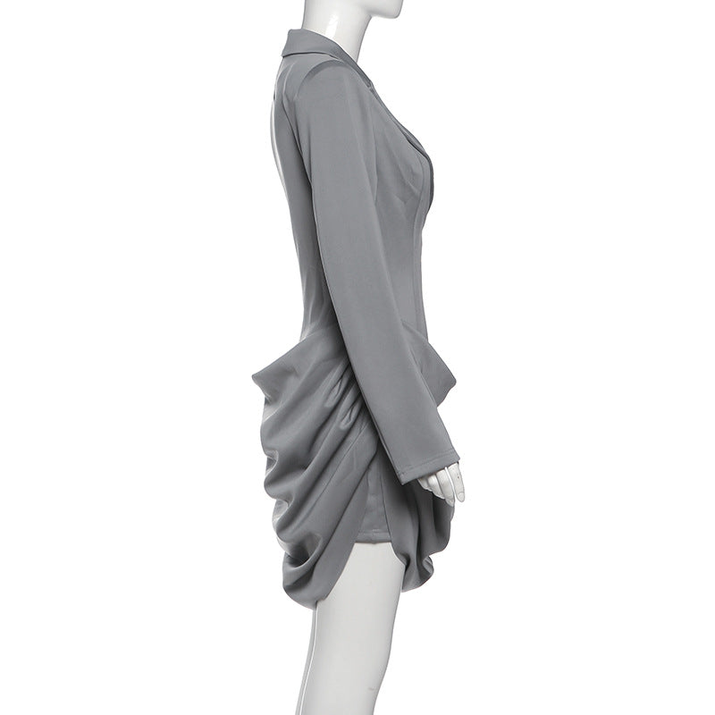 Chic Gray Ruched Blazer Mini Dress | Your Go-To for Holiday Parties & Winter Style