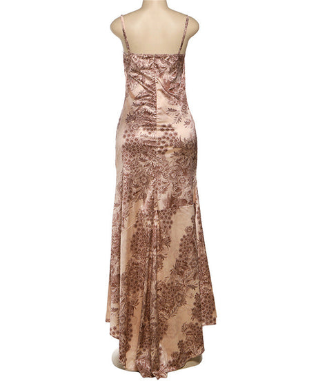 Elegant Autumn Bloom Maxi Dress | Square Neck Backless Cami Gown for Holiday & Fall Events