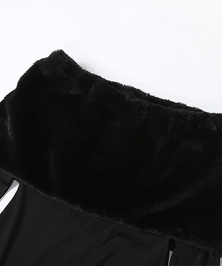 Glamorous Black Faux Fur Off-Shoulder Jumpsuit with Chic Sleeve Slits - Your Ultimate Holiday Party Look