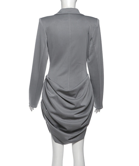 Chic Gray Ruched Blazer Mini Dress | Your Go-To for Holiday Parties & Winter Style