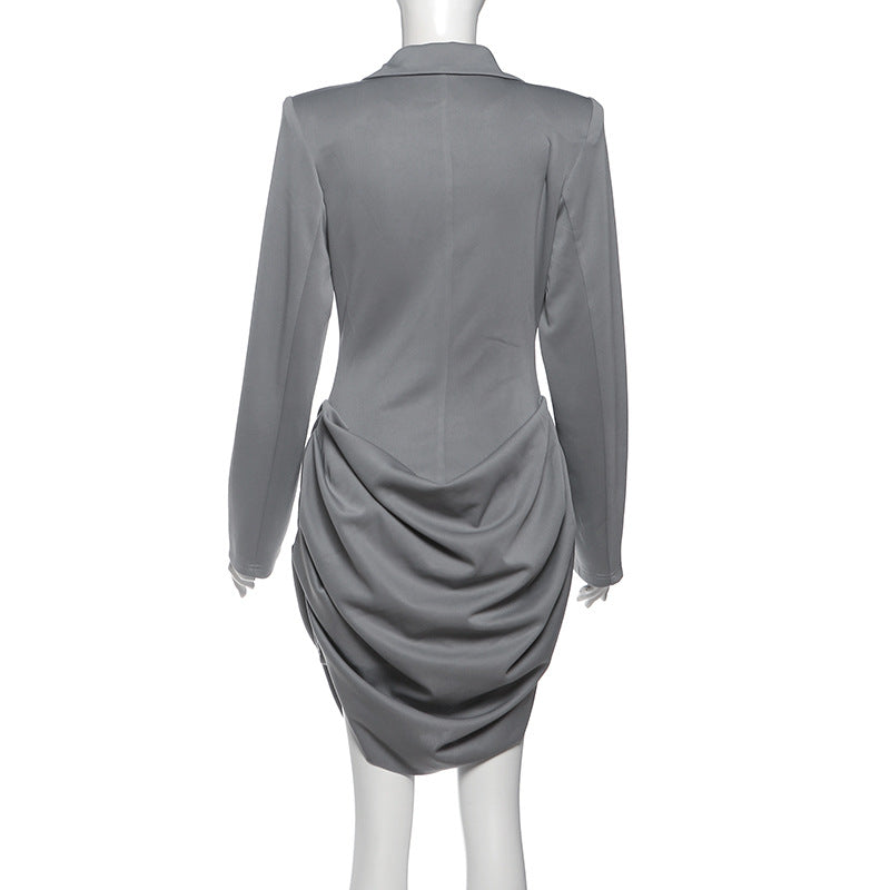 Chic Gray Ruched Blazer Mini Dress | Your Go-To for Holiday Parties & Winter Style
