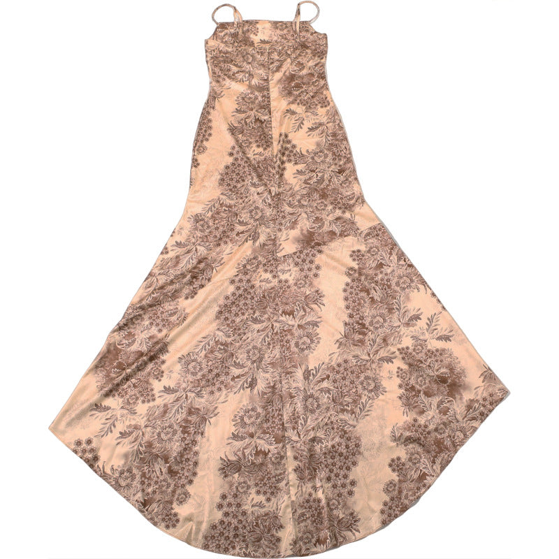 Elegant Autumn Bloom Maxi Dress | Square Neck Backless Cami Gown for Holiday & Fall Events