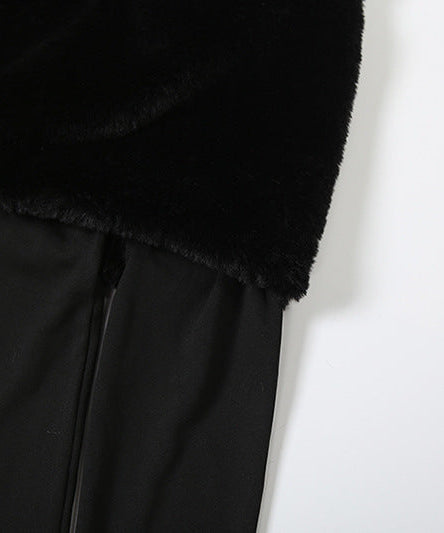 Glamorous Black Faux Fur Off-Shoulder Jumpsuit with Chic Sleeve Slits - Your Ultimate Holiday Party Look