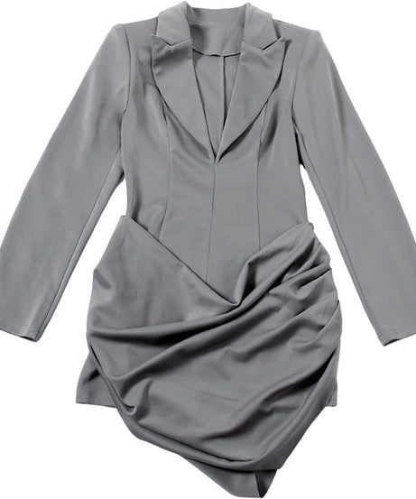 Chic Gray Ruched Blazer Mini Dress | Your Go-To for Holiday Parties & Winter Style