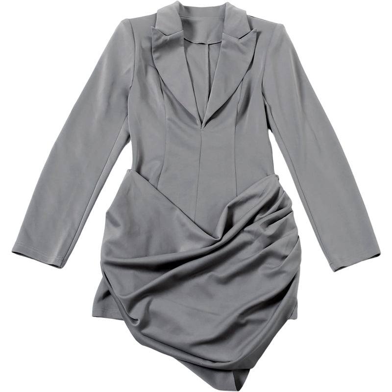 Chic Gray Ruched Blazer Mini Dress | Your Go-To for Holiday Parties & Winter Style