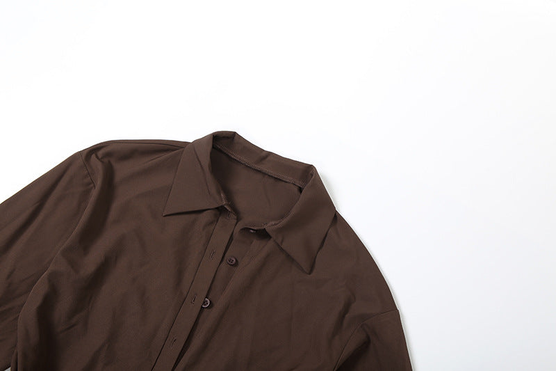 Sophisticated Brown Ruched Maxi Dress: Long Sleeve & Asymmetric Mesh Hem – Perfect for Fall & Holiday Celebrations