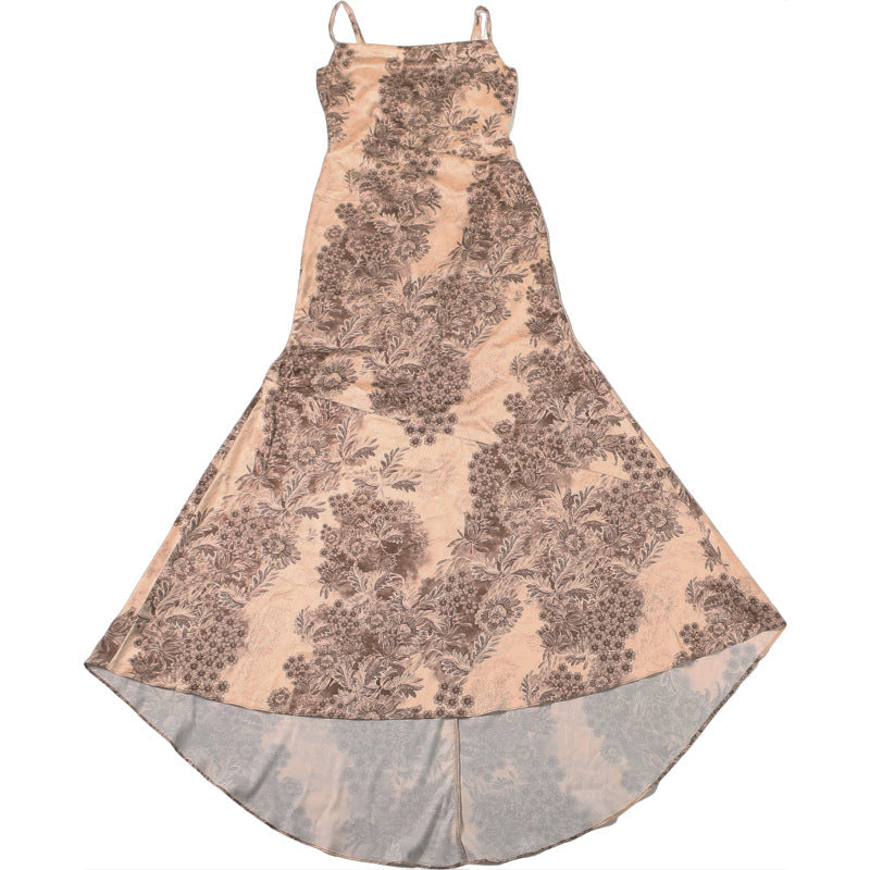 Elegant Autumn Bloom Maxi Dress | Square Neck Backless Cami Gown for Holiday & Fall Events