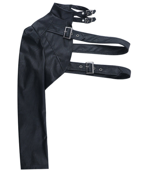 Edgy Goth Faux Leather Asymmetrical Buckle Shrug Top - Fall & Winter Statement Style