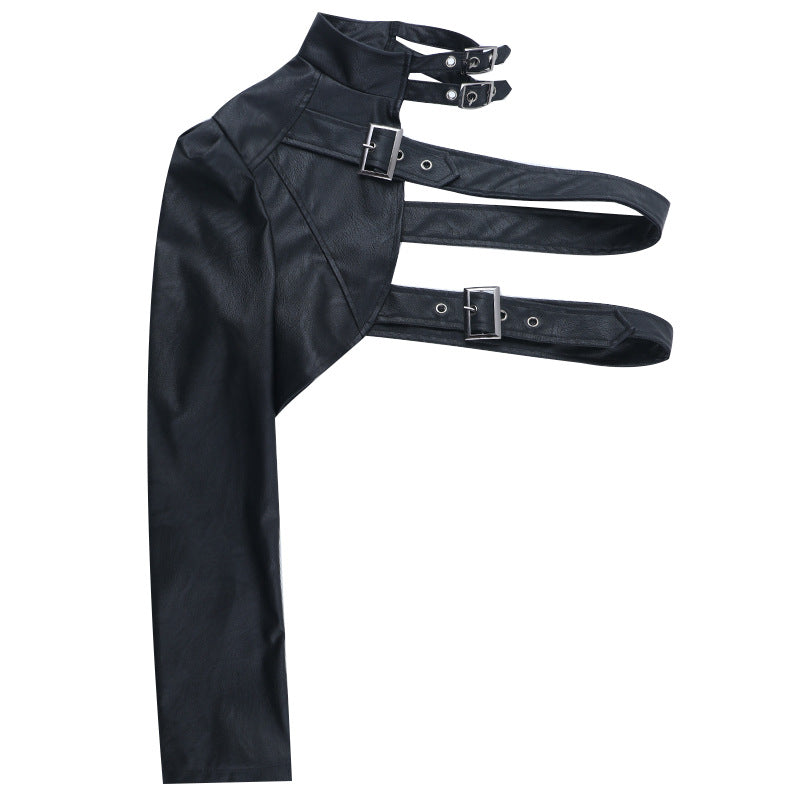 Edgy Goth Faux Leather Asymmetrical Buckle Shrug Top - Fall & Winter Statement Style