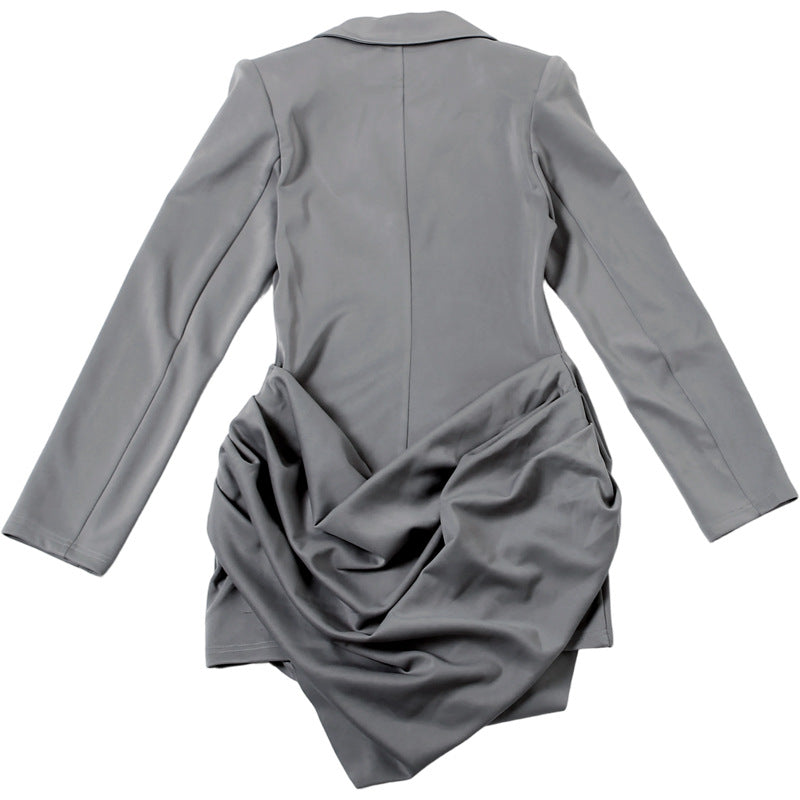 Chic Gray Ruched Blazer Mini Dress | Your Go-To for Holiday Parties & Winter Style