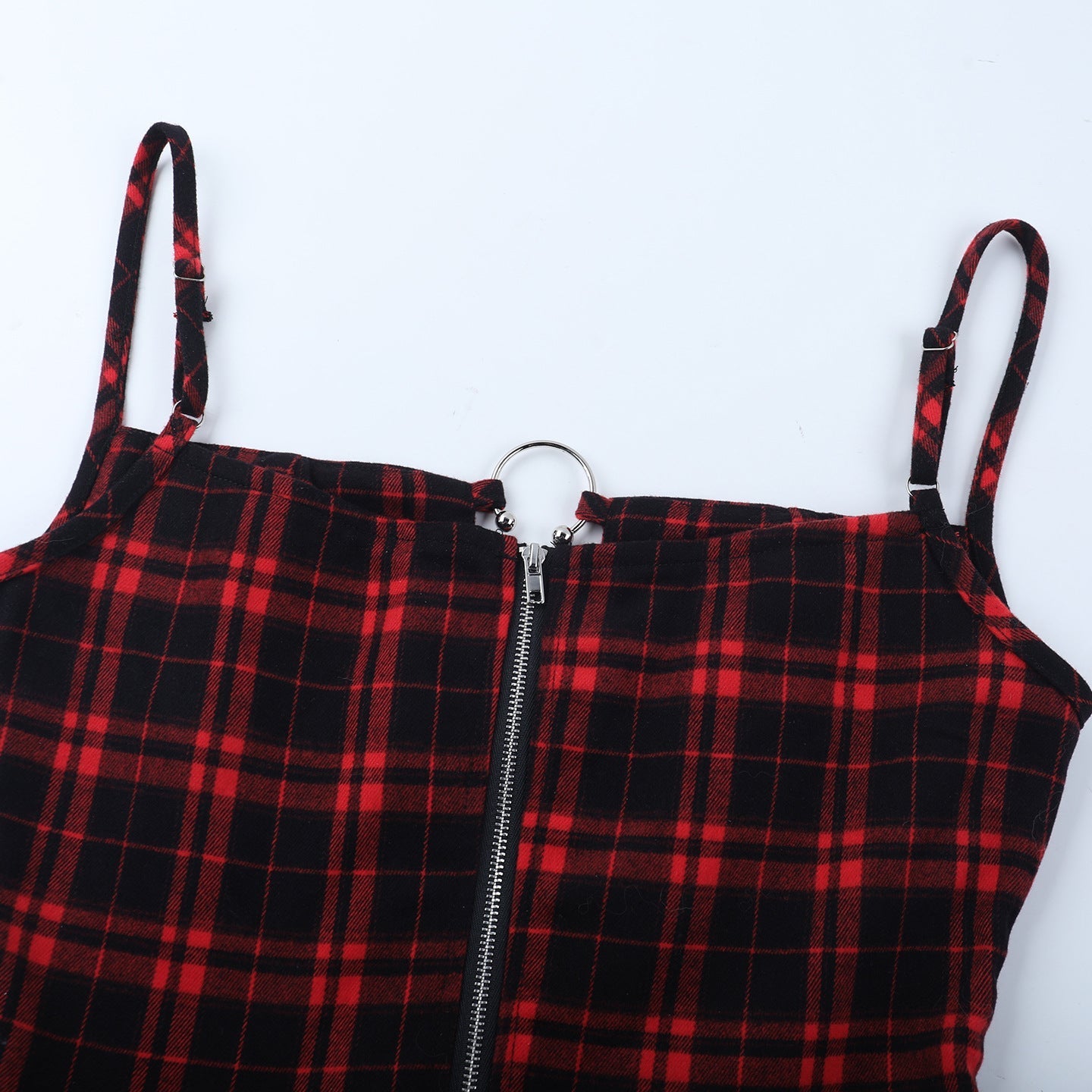 Edgy Plaid O-Ring Zip Mini Dress - Your Fall & Holiday Party Statement Piece