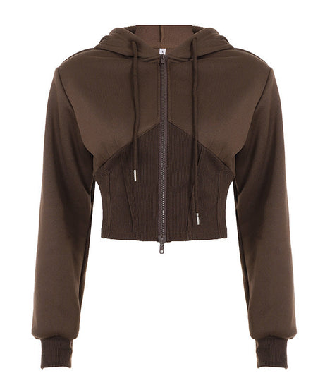 The 'It' Hoodie for Fall/Winter: Women's Cropped Corset Zip-Up in Rich Dark Brown | Comfort Meets Chic