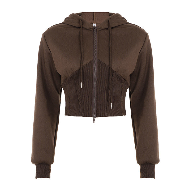 The 'It' Hoodie for Fall/Winter: Women's Cropped Corset Zip-Up in Rich Dark Brown | Comfort Meets Chic