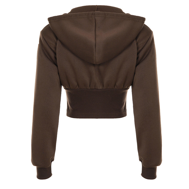 The 'It' Hoodie for Fall/Winter: Women's Cropped Corset Zip-Up in Rich Dark Brown | Comfort Meets Chic