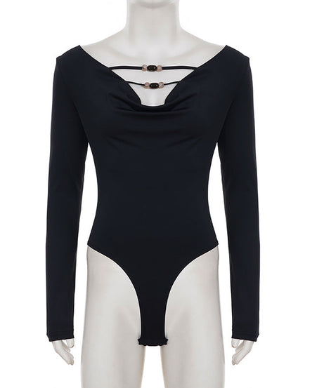 Effortless Elegance: Black Cowl Neck Long Sleeve Bodysuit – Chic Winter & Holiday Essential