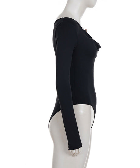 Effortless Elegance: Black Cowl Neck Long Sleeve Bodysuit – Chic Winter & Holiday Essential
