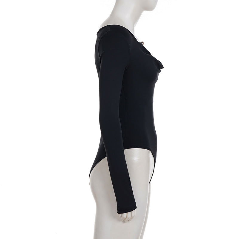 Effortless Elegance: Black Cowl Neck Long Sleeve Bodysuit – Chic Winter & Holiday Essential