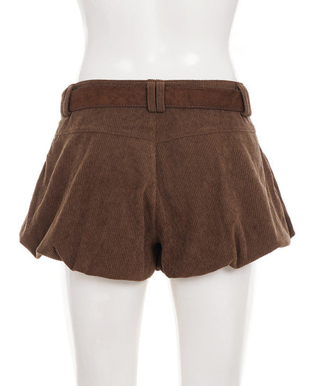 Cozy Chic Corduroy Bubble Shorts with Belt - High-Waisted Fall & Winter Essential