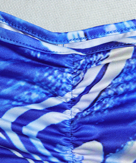 Trendy Blue Marble Print Cutout Maxi Dress | Ruched Bodycon for Winter Vacations & Holiday Parties