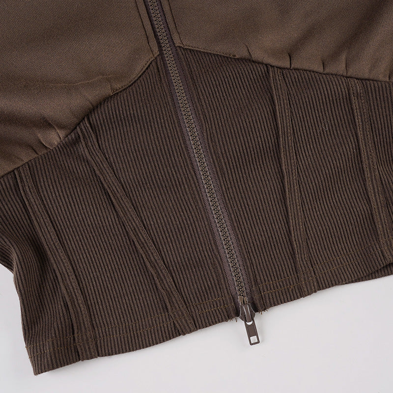 The 'It' Hoodie for Fall/Winter: Women's Cropped Corset Zip-Up in Rich Dark Brown | Comfort Meets Chic